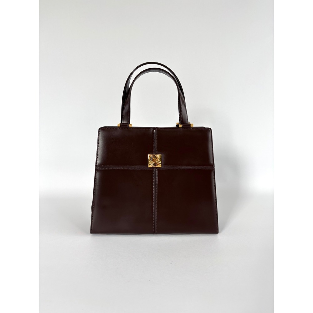 Vintage Yves Saint Laurent Brown Leather Top Handle Bag Gold Logo YSL Handbag